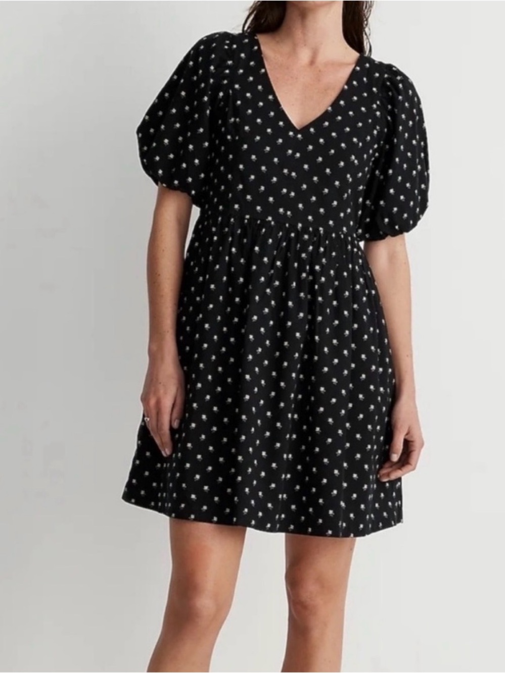 Black Puff Sleeve V-Neck Mini Dress used once like new